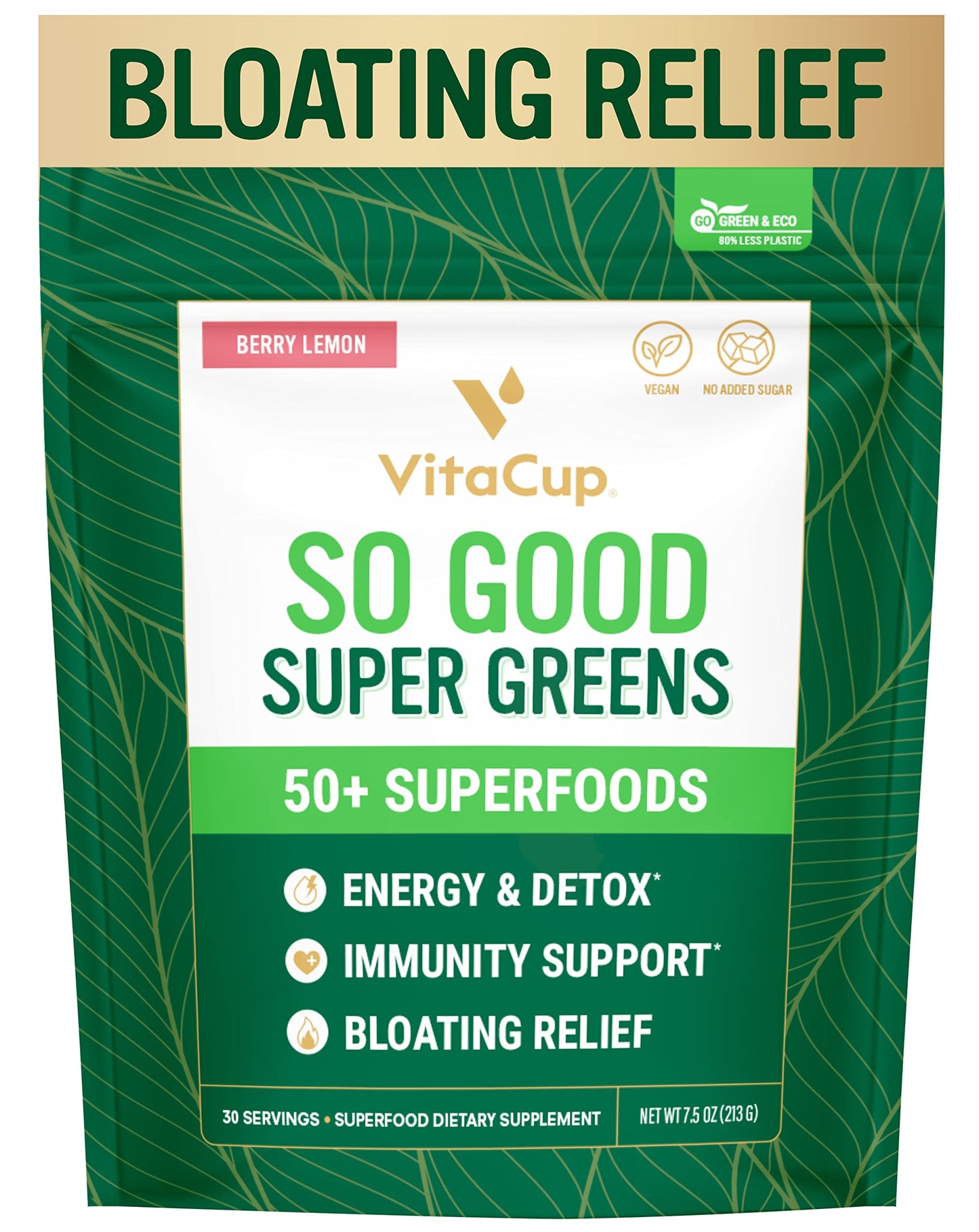 VitaCup So Good Super Greens Powder – 50+ Premium Superfoods, Berry Lemon, 30 Servings