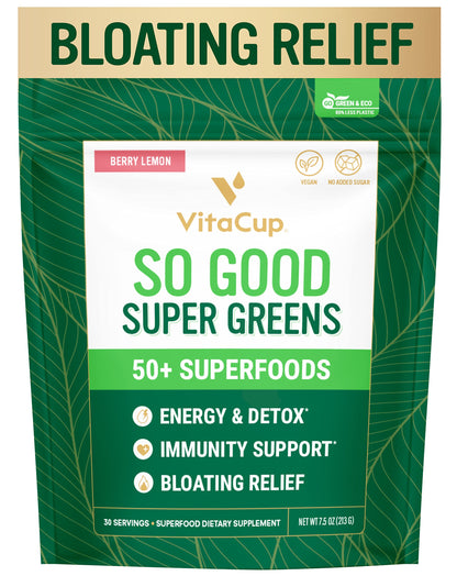 VitaCup So Good Super Greens Powder – 50+ Premium Superfoods, Berry Lemon, 30 Servings