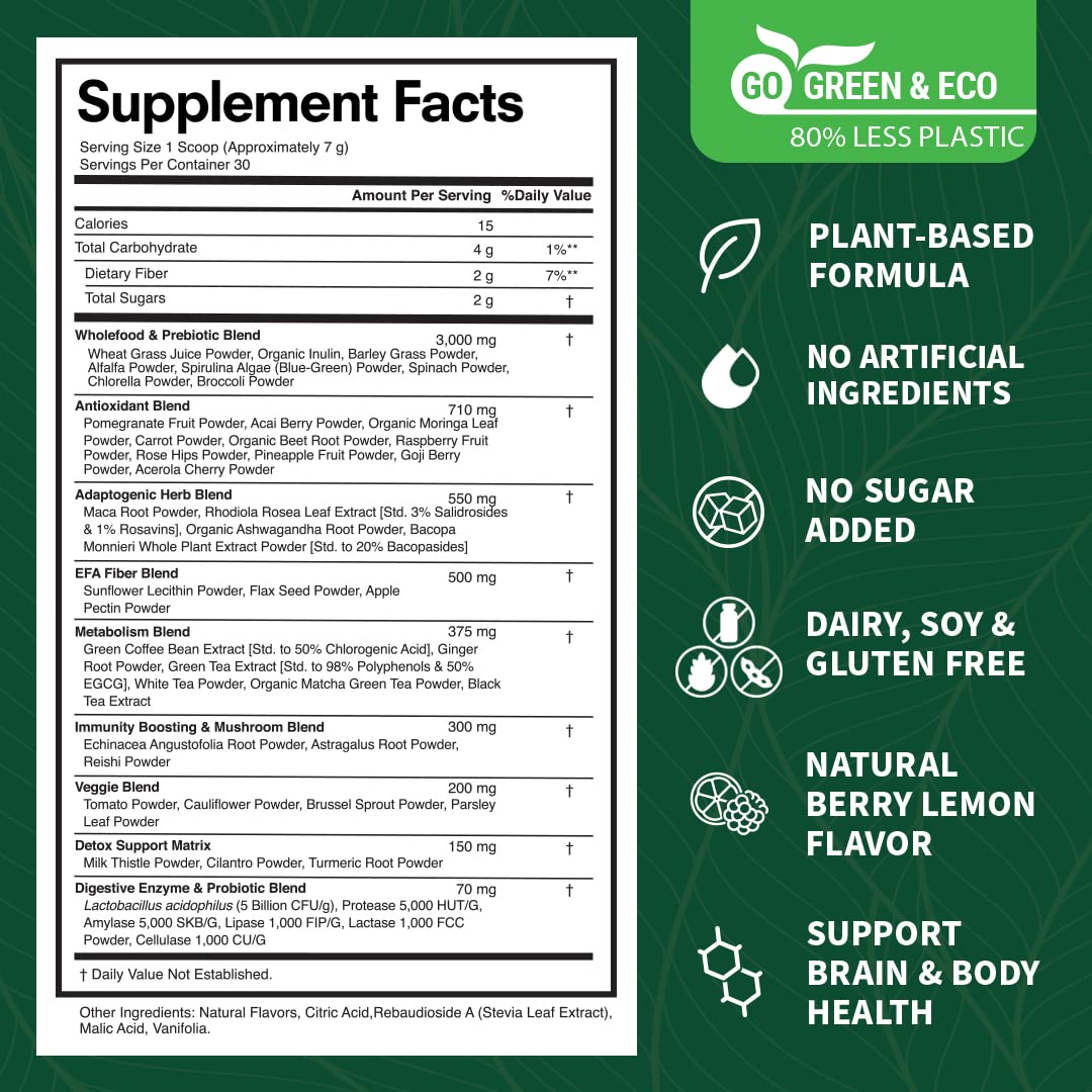 VitaCup So Good Super Greens Powder – 50+ Premium Superfoods, Berry Lemon, 30 Servings
