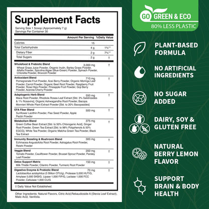 VitaCup So Good Super Greens Powder – 50+ Premium Superfoods, Berry Lemon, 30 Servings