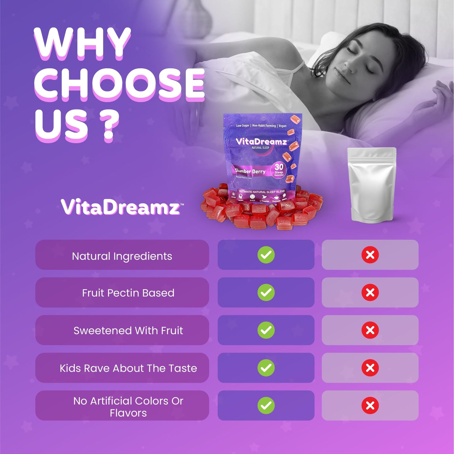 VitaDreamz Melatonin Gummies for Sleep - Natural Sleep Aid, 30 Count