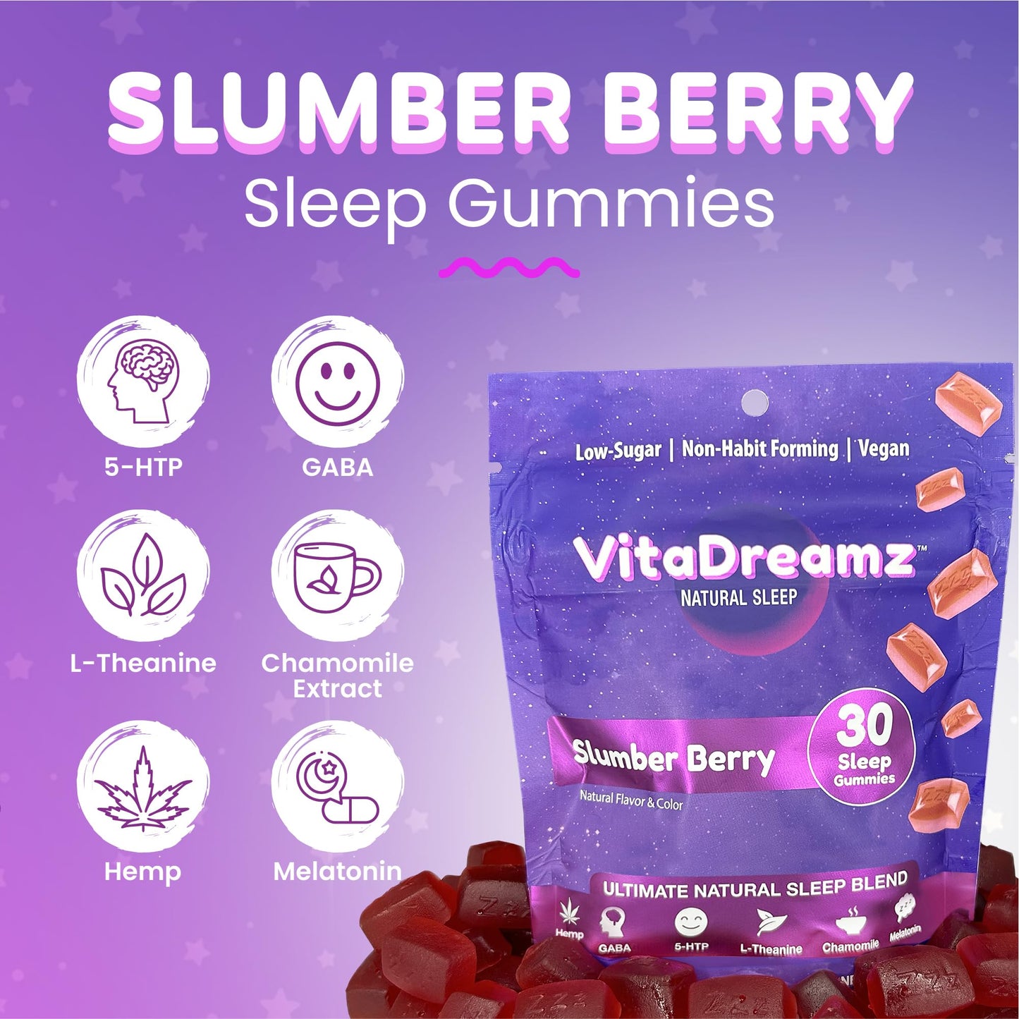 VitaDreamz Melatonin Gummies for Sleep - Natural Sleep Aid, 30 Count