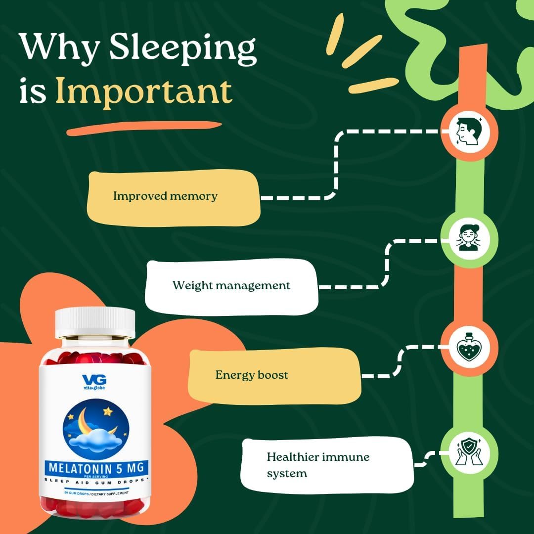 VITA GLOBE Melatonin 10mg Sleep Aid Gummies | Sugar-Free, Vegan, Non-GMO