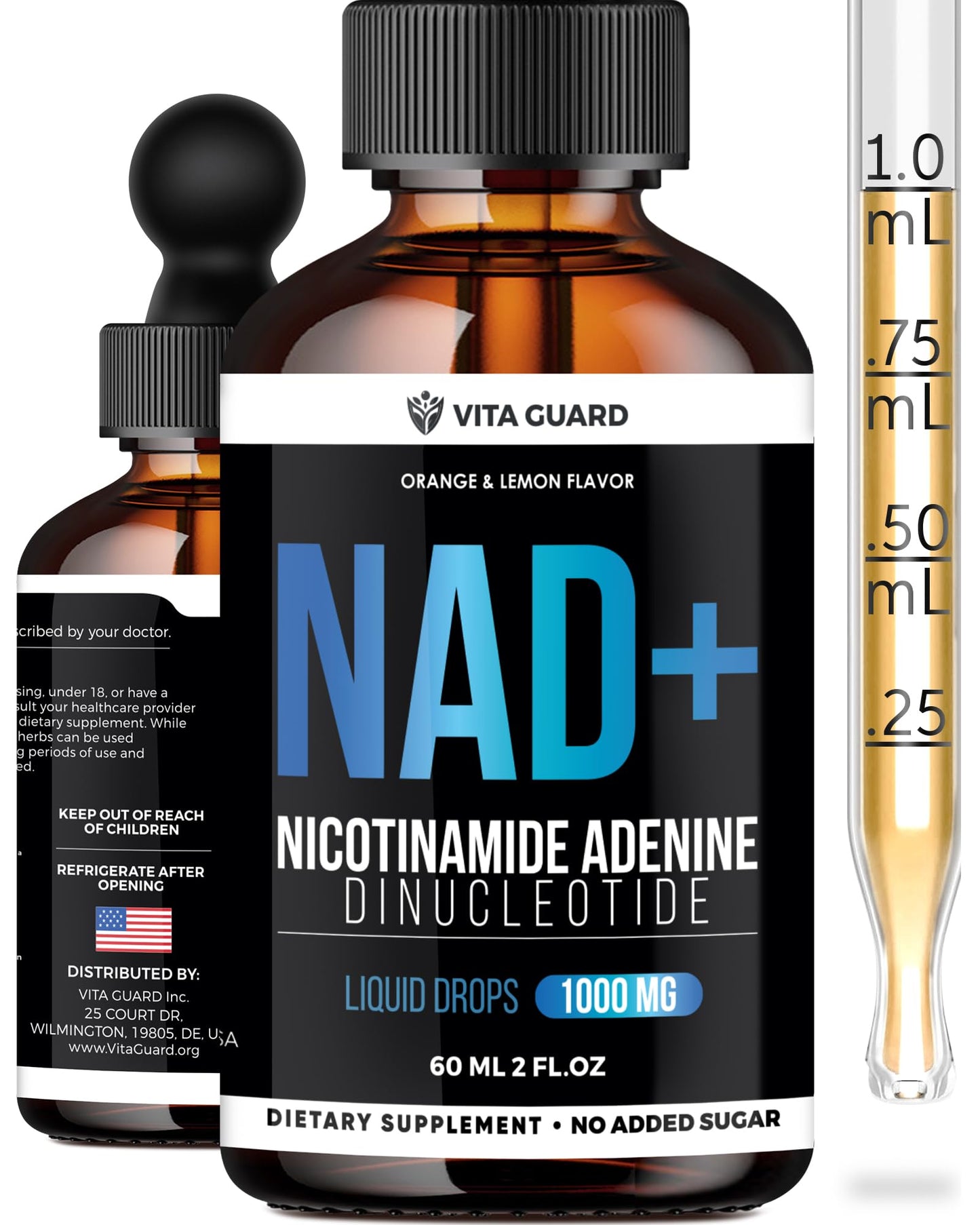 Vita Guard NAD+ Drops 1000mg – Lemon & Orange Flavor | Vegan, Non-GMO