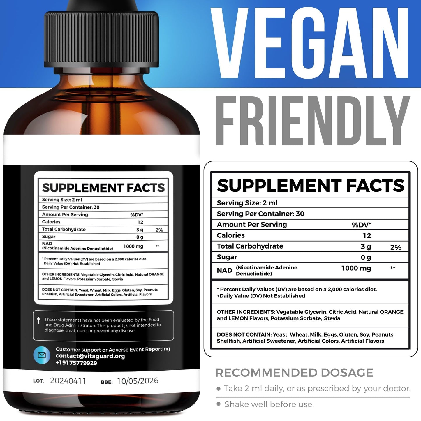 Vita Guard NAD+ Drops 1000mg – Lemon & Orange Flavor | Vegan, Non-GMO