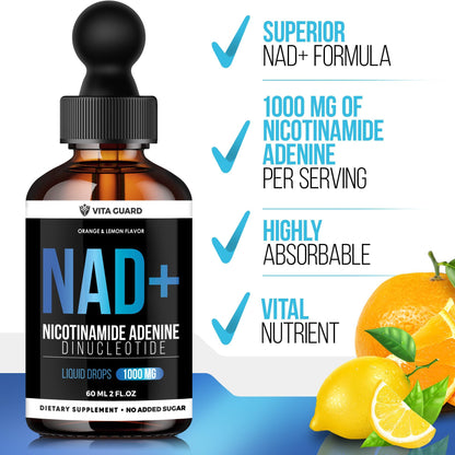 Vita Guard NAD+ Drops 1000mg – Lemon & Orange Flavor | Vegan, Non-GMO