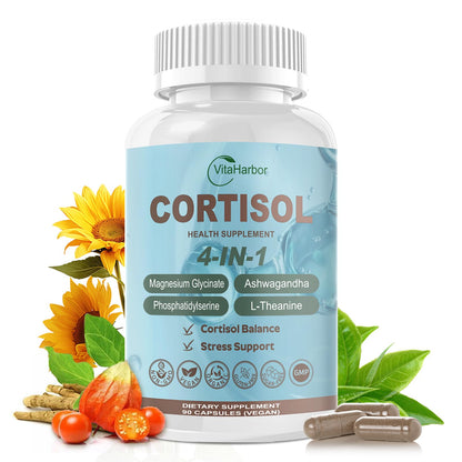 VitaHarbor Cortisol Supplement – 4-in-1 Stress Support (90 Veg Caps)