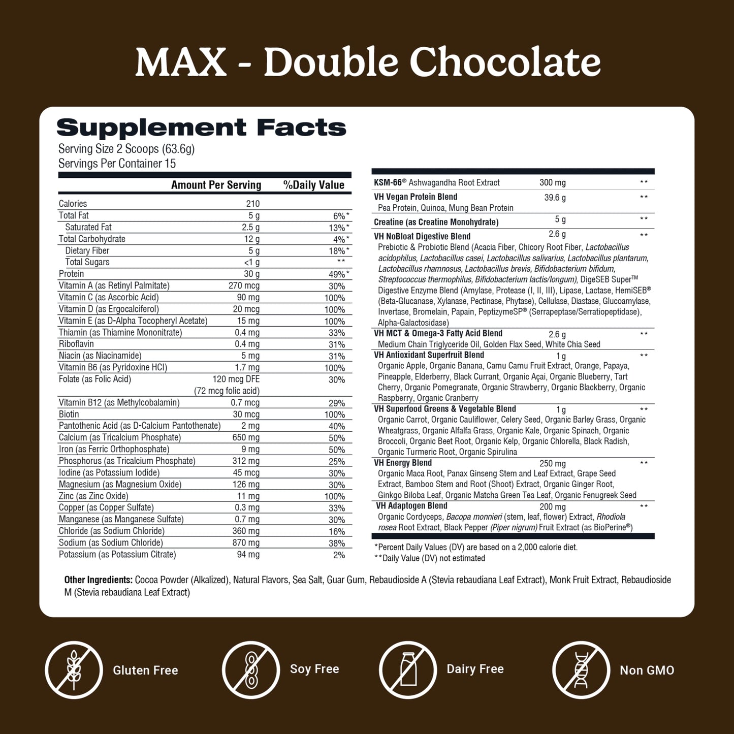 VitaHustle ONE Max Protein + Creatine – 30g Plant Protein, Double Chocolate