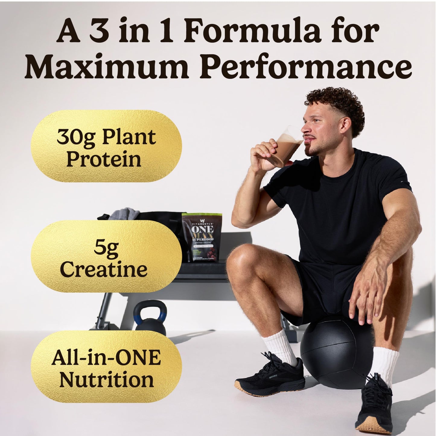 VitaHustle ONE Max Protein + Creatine – 30g Plant Protein, Double Chocolate