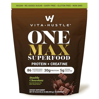 VitaHustle ONE Max Protein + Creatine – 30g Plant Protein, Double Chocolate