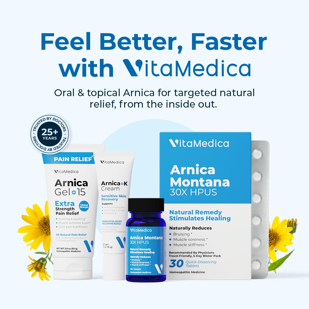 VitaMedica Arnica Montana 30X Tablets - Natural Pain, Bruising & Swelling Relief (150 Ct)
