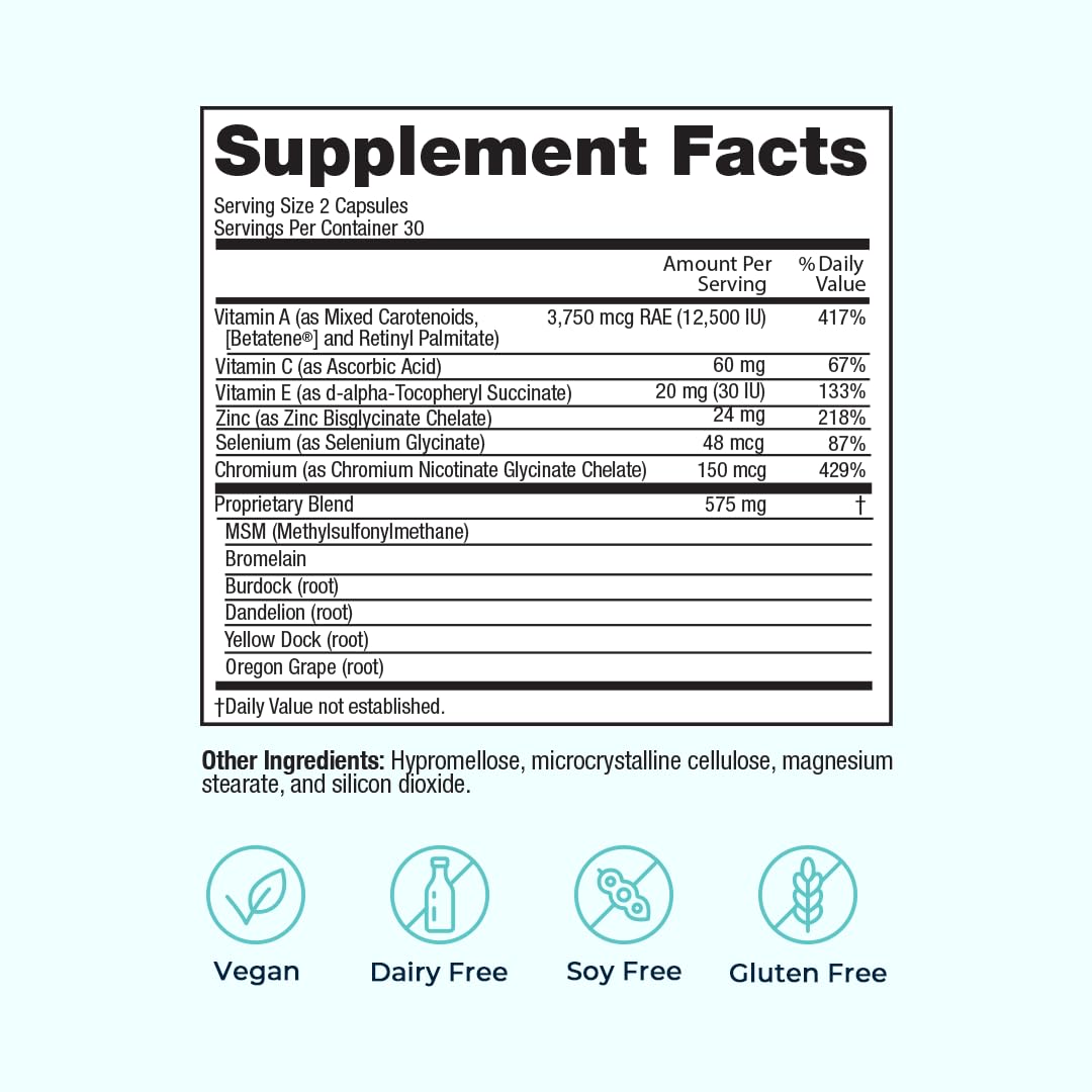VitaMedica Clear Skin Vitamin Formula | Noncystic Acne Supplement for Clear Complexion | 60 Count