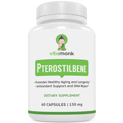 VitaMonk Pterostilbene 150mg Capsules – Soy Free, No Fillers | 60 Veggie-Caps
