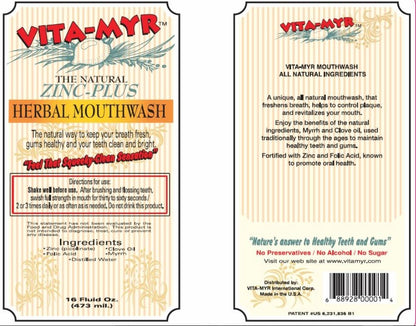 VITA-MYR Value Package 1: Zinc Plus Toothpaste & 16oz Mouthwash – Gluten Free & Vegan