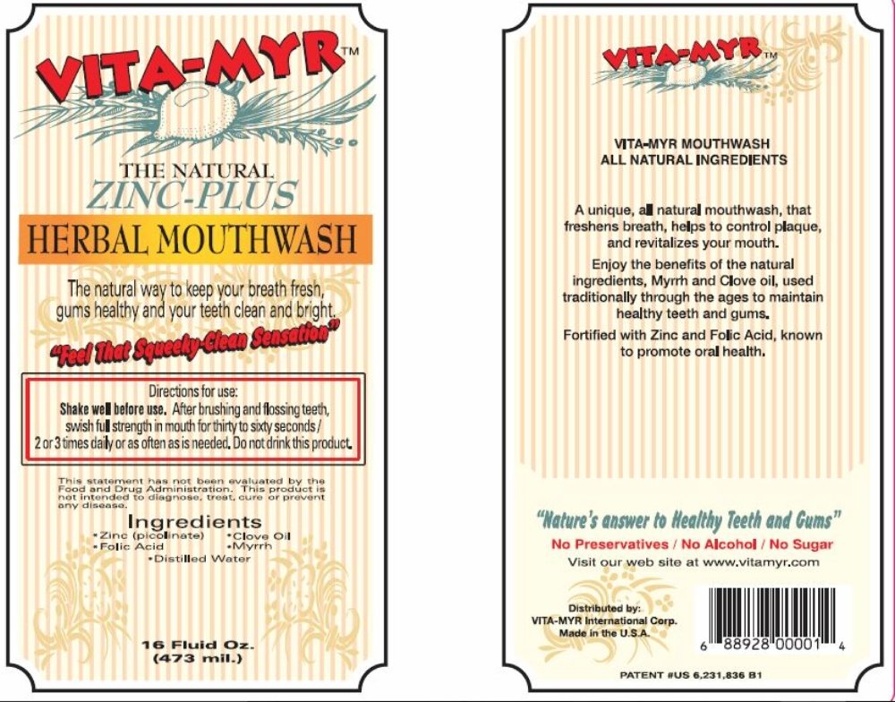 3 Pack VITA-MYR 16 oz Herbal Zinc-Plus Mouthwash – Gluten Free & Vegan, No SLS, No Sugar, No Fluoride, No Alcohol, No Saccharin