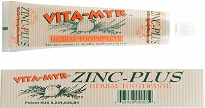 3 Pack VITA-MYR Zinc Plus Toothpaste 4 oz - No Fluoride, SLS Free