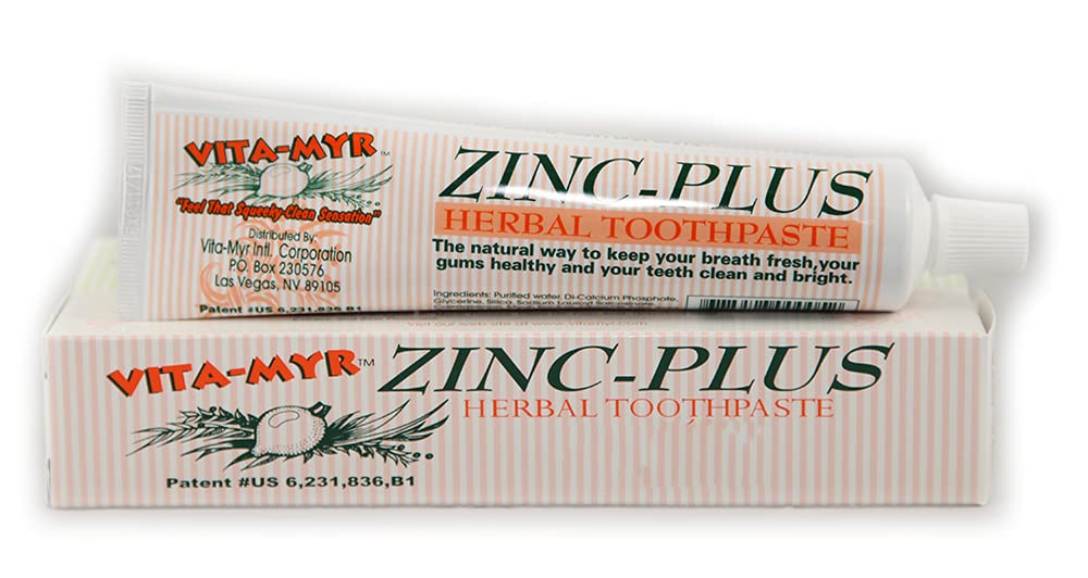 Vita-Myr Zinc+ Toothpaste 4 oz (Pack of 6) – Sugar Free, Fluoride Free, Made in USA