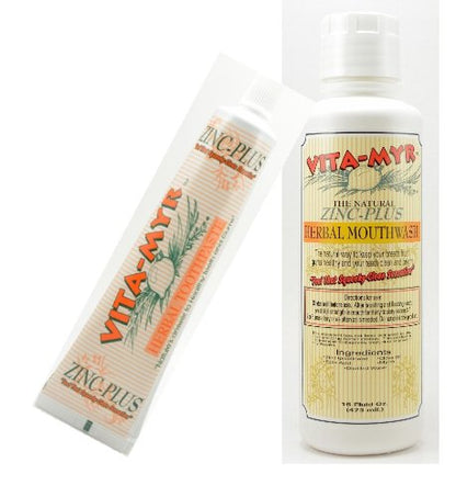 VITA-MYR Value Package 1: Zinc Plus Toothpaste & 16oz Mouthwash – Gluten Free & Vegan