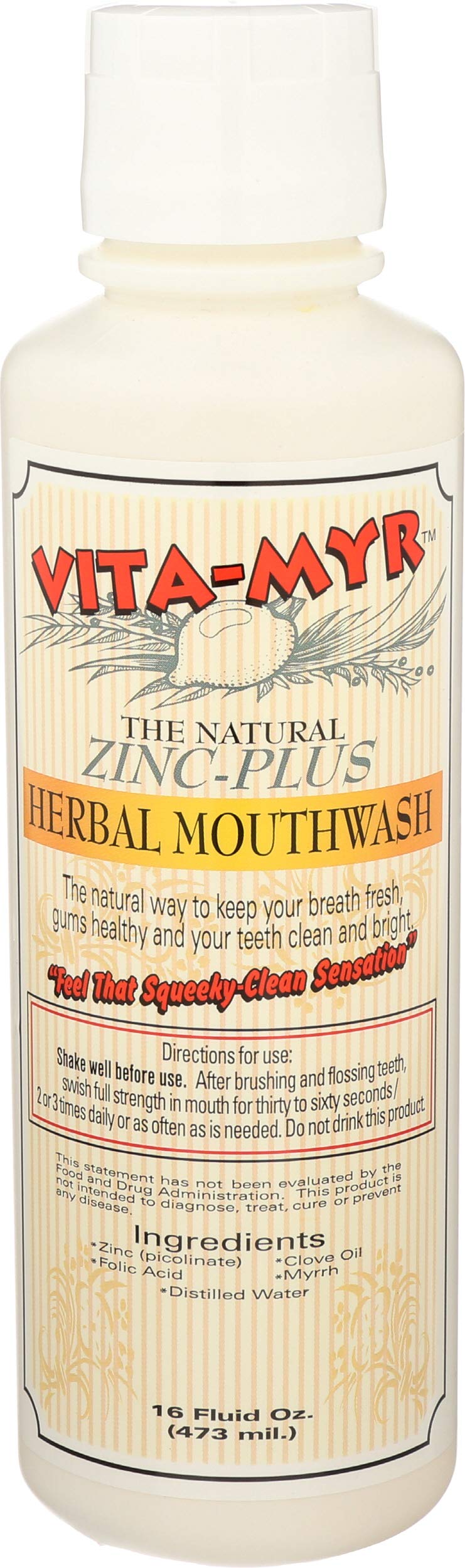 VITA-MYR Zinc-Plus Xtra Herbal Mouthwash (16 oz) - No Sugar, No Alcohol, SLS Free