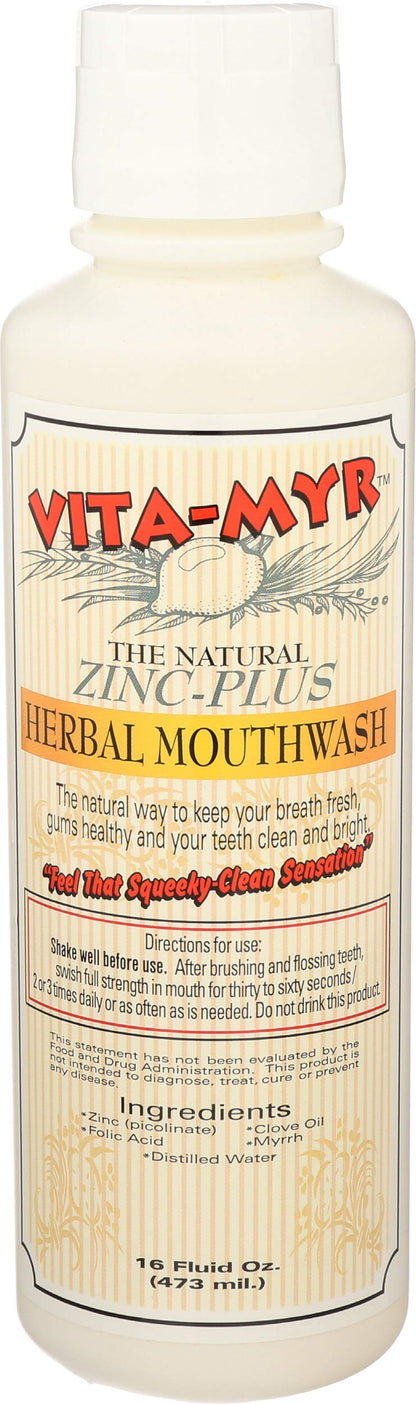 VITA-MYR Zinc-Plus Xtra Herbal Mouthwash (16 oz) - No Sugar, No Alcohol, SLS Free