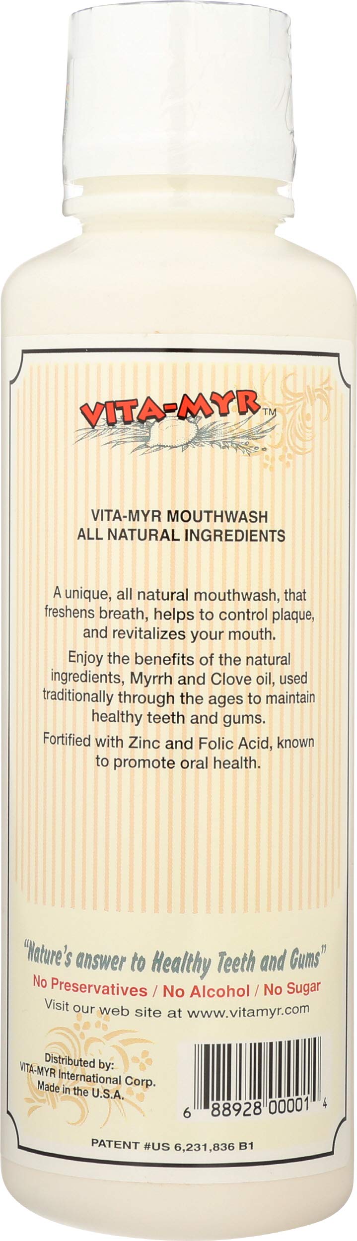 VITA-MYR Zinc-Plus Xtra Herbal Mouthwash (16 oz) - No Sugar, No Alcohol, SLS Free