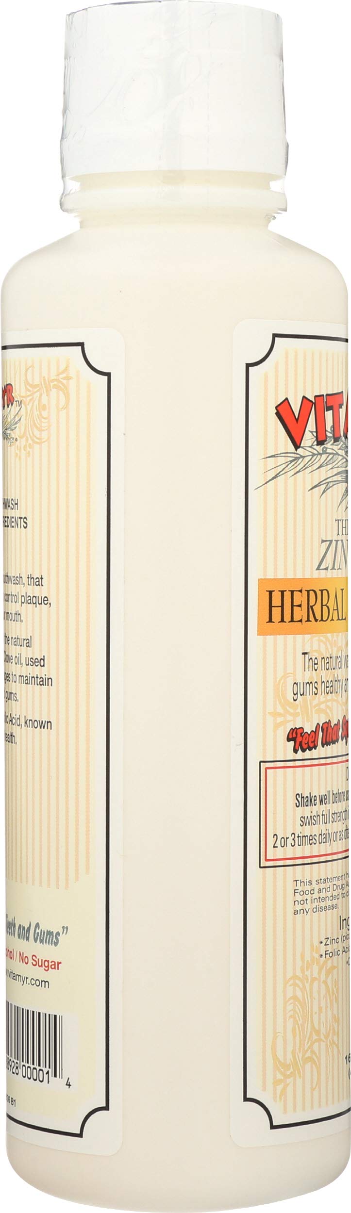 VITA-MYR Zinc-Plus Xtra Herbal Mouthwash (16 oz) - No Sugar, No Alcohol, SLS Free