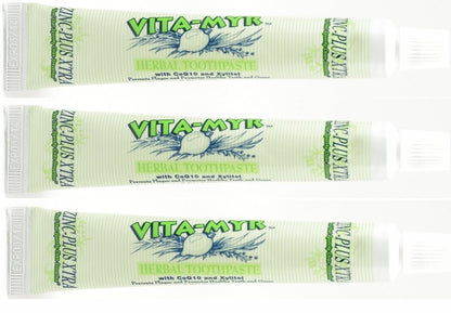 3 Pack VITA-MYR Zinc Plus Xtra Toothpaste 5.4 oz – No Sugar, No Fluoride
