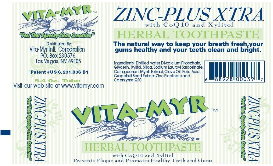 Vita-Myr Zinc+ Toothpaste – No Sugar, No Fluoride, Gluten Free, SLS Free – Made in USA | 5.4 oz Pack of 6