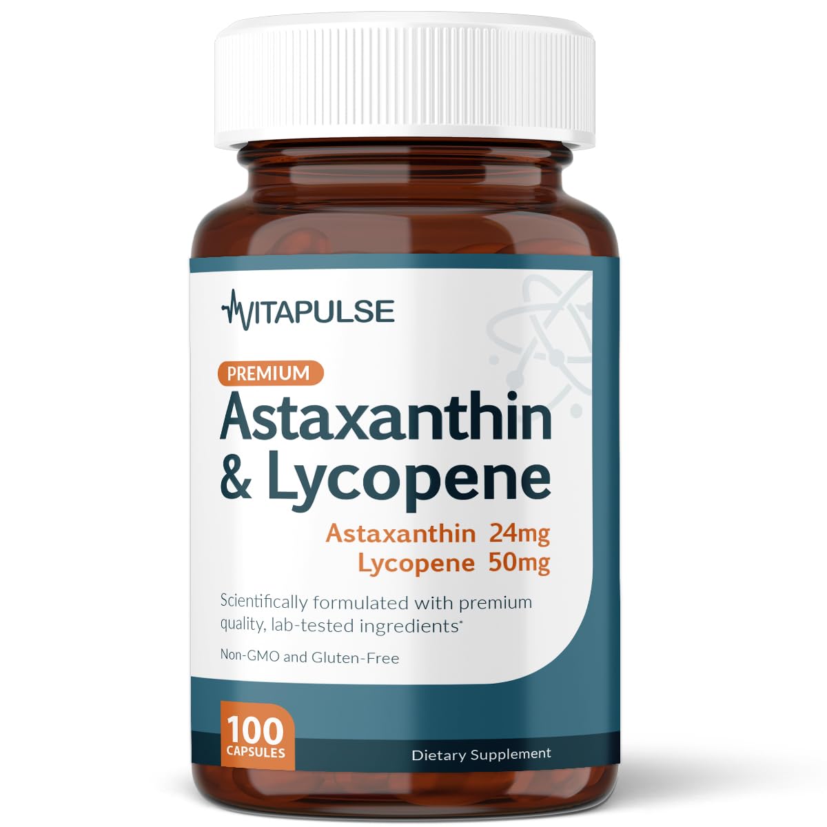 VitaPulse Astaxanthin 24mg with Lycopene 50mg – 100 Vegetarian Capsules | Non-GMO & Gluten Free
