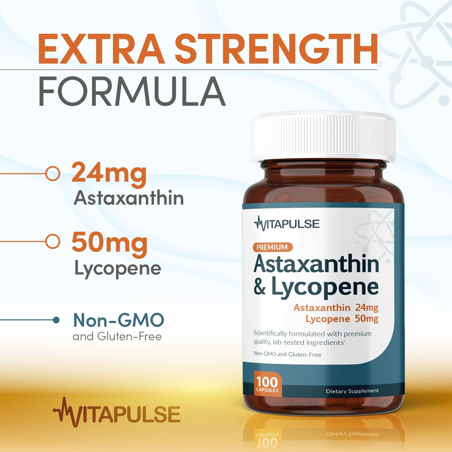 VitaPulse Astaxanthin 24mg with Lycopene 50mg – 100 Vegetarian Capsules | Non-GMO & Gluten Free