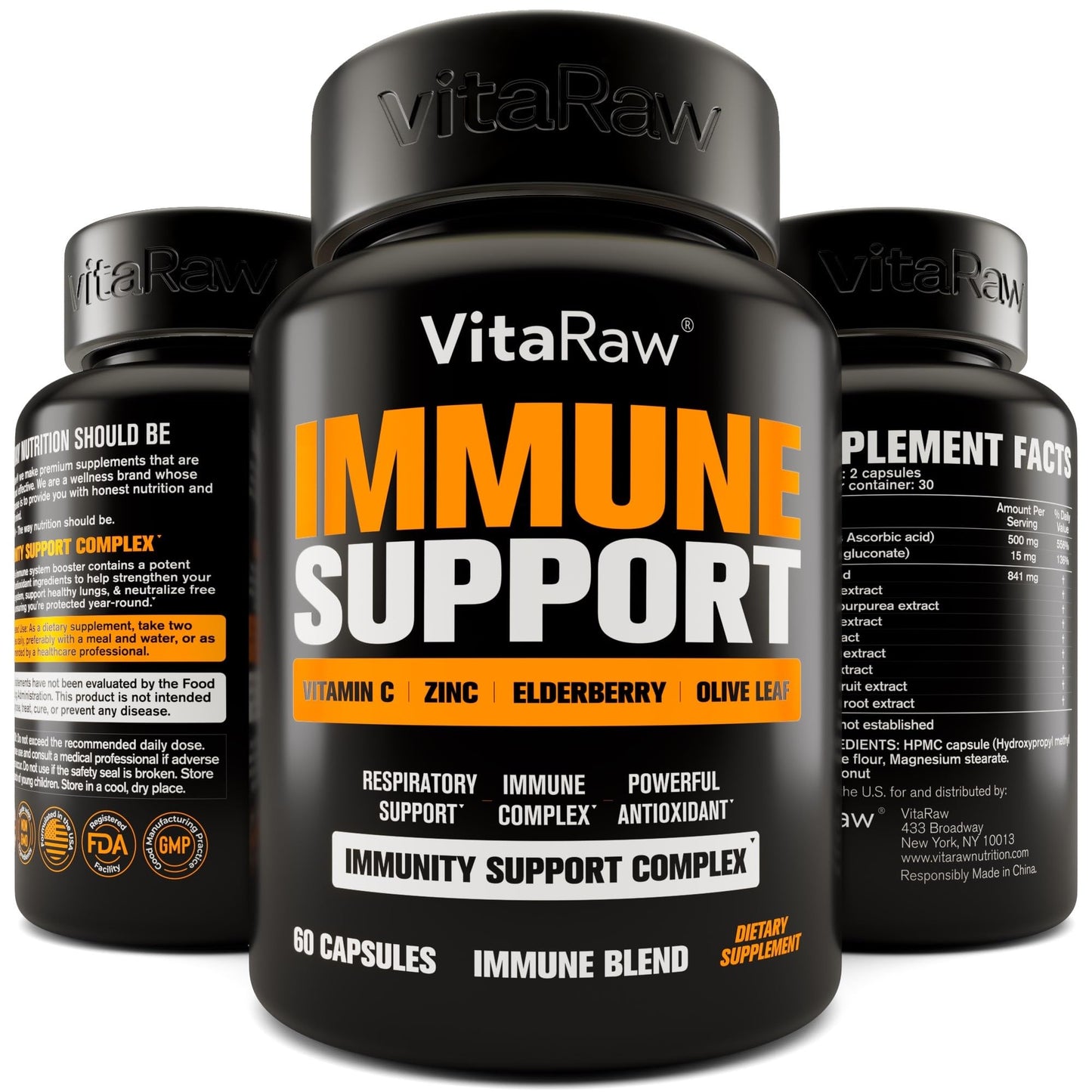 VitaRaw Immune Support Vitamins – Elderberry, Zinc, Vitamin C & Garlic for Adults