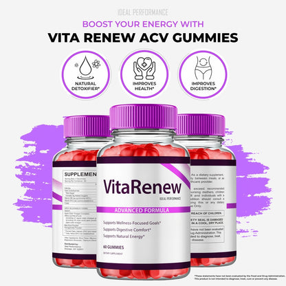 VitaRenew Advanced Gummies for Skin Health – Maximum Strength Keto+ACV Gummys | Vita Renew Reviews (1 Pack)
