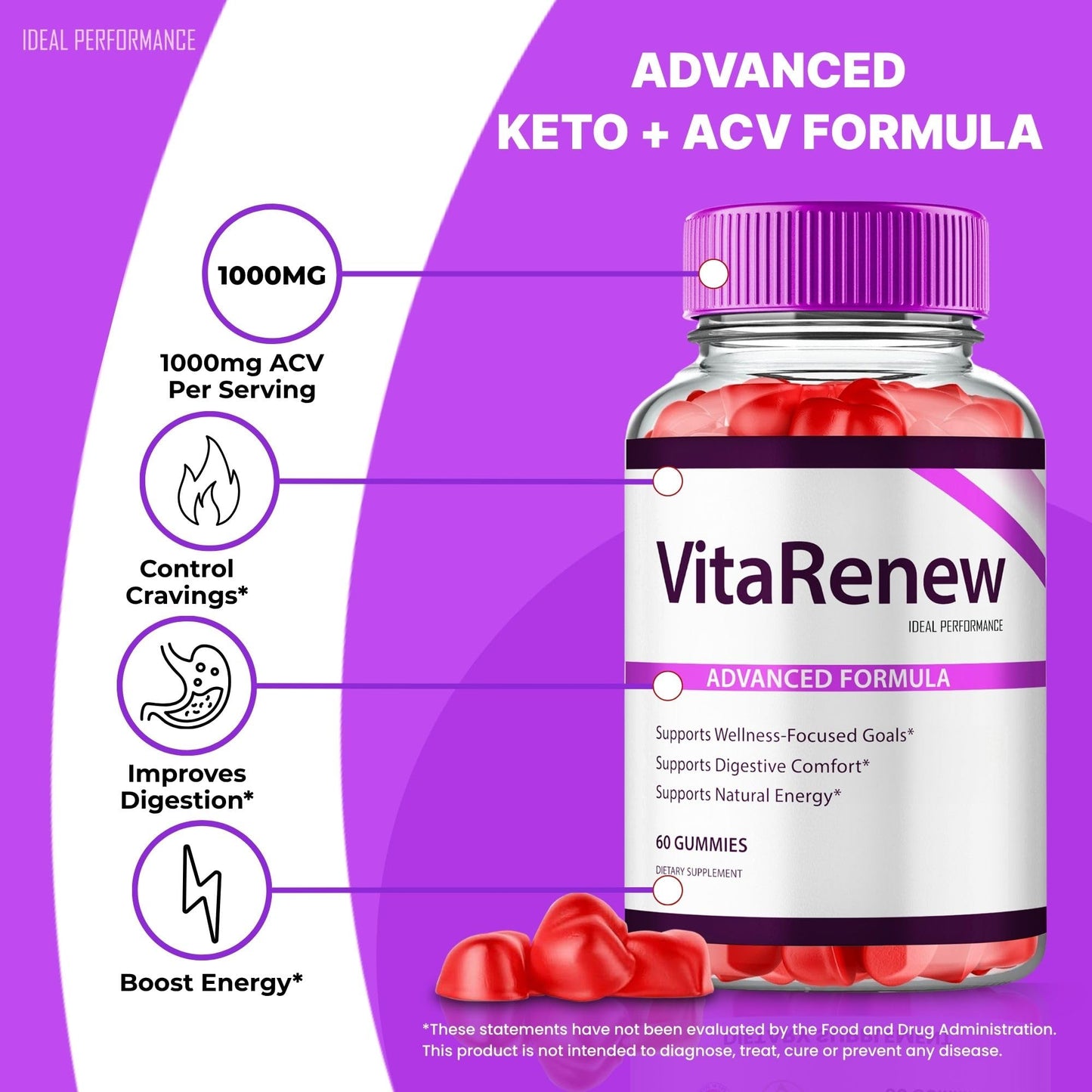 VitaRenew Advanced Gummies for Skin Health – Maximum Strength Keto+ACV Gummys | Vita Renew Reviews (1 Pack)