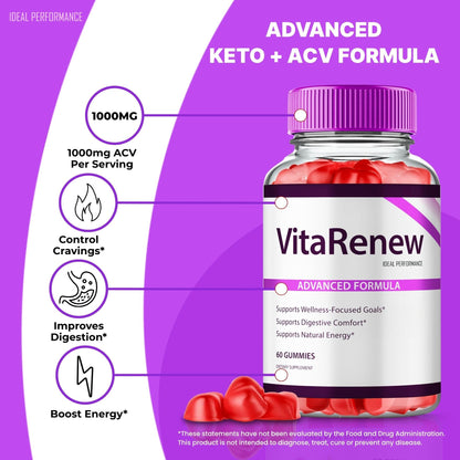 VitaRenew Advanced Gummies for Skin Health – Maximum Strength Keto+ACV Gummys | Vita Renew Reviews (1 Pack)
