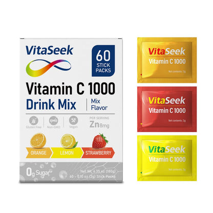 VitaSeek 1000mg Vitamin C Powder + Zinc – Immune Support, 60 Count (2-Month Supply), Variety Flavor