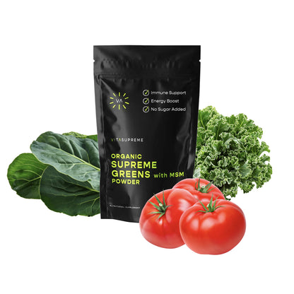 VITASUPREME Organic Greens Powder with MSM | Gut Health, Immune Support, Energy | Sugar Free, Non-GMO, Keto, Vegan | 60 Servings