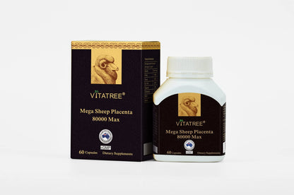 VitaTree Mega Sheep Placenta 80,000 Max – 60 Capsules – Australia-Made Bioactive Immune & Beauty Supplement