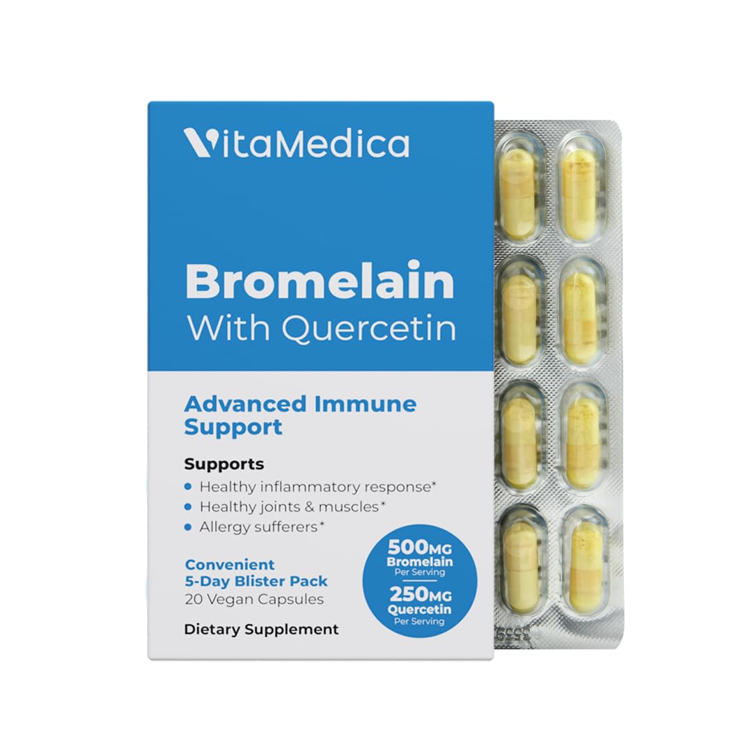 VitaMedica Bromelain & Quercetin - 500 mg/250 mg, 2400 GDU Immunity & Joint Support (20 Vegan Capsules)