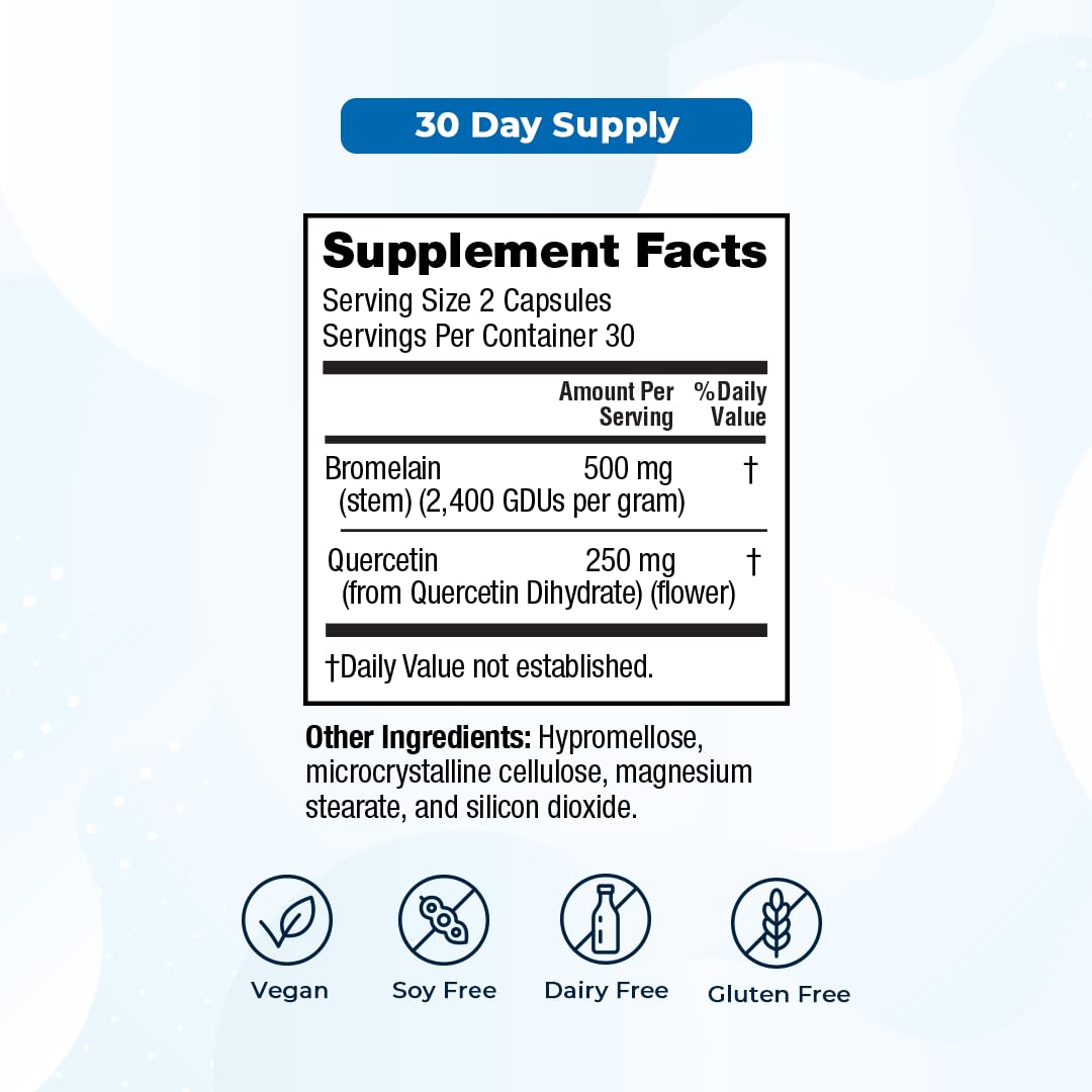 VitaMedica Bromelain & Quercetin - 500 mg/250 mg, 2400 GDU Immunity & Joint Support (20 Vegan Capsules)