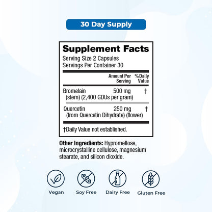 VitaMedica Bromelain & Quercetin - 500 mg/250 mg, 2400 GDU Immunity & Joint Support (20 Vegan Capsules)