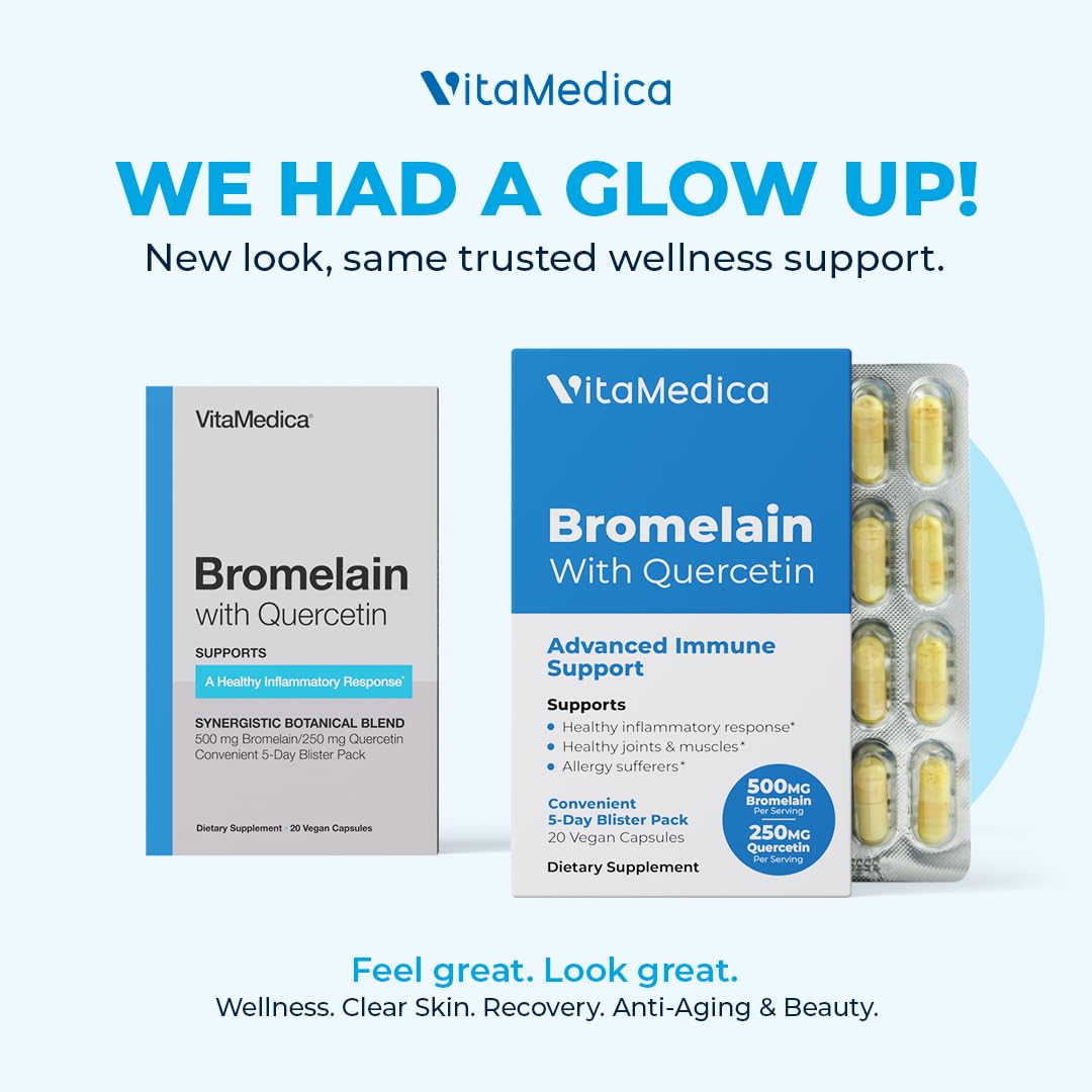 VitaMedica Bromelain & Quercetin - 500 mg/250 mg, 2400 GDU Immunity & Joint Support (20 Vegan Capsules)