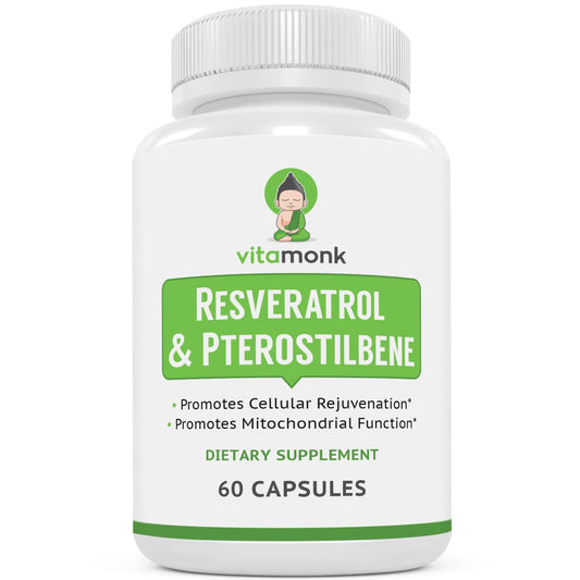 VitaMonk Resveratrol + Pterostilbene 600/60mg - Healthy Aging (60 Caps) BritishVita | Premium UK Vitamins & Wellness Supplements