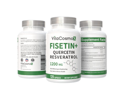 VitaCosmoX Fisetin Quercetin Resveratrol Supplement – 1,200 mg, 120 Veggie Capsules | Non-GMO & Gluten Free