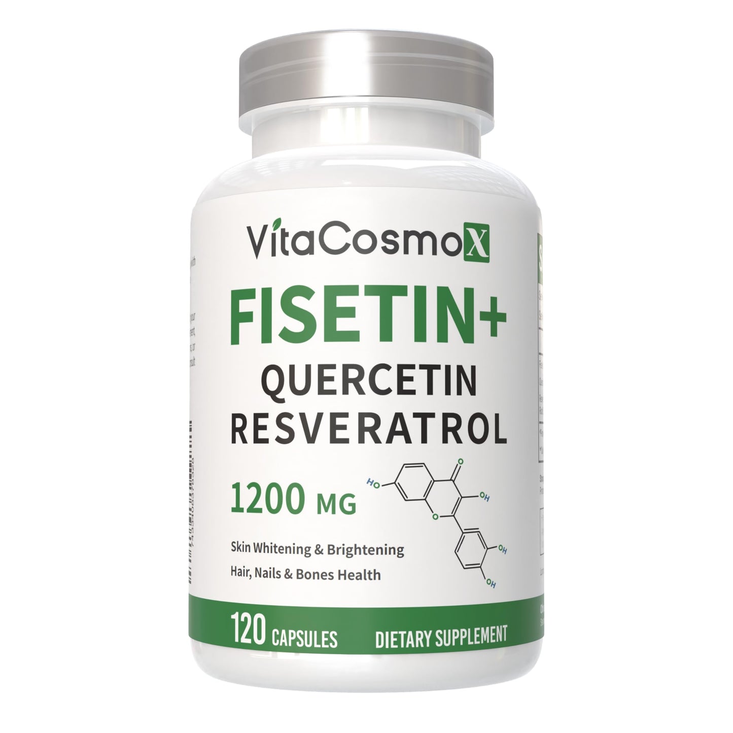 VitaCosmoX Fisetin Quercetin Resveratrol Supplement – 1,200 mg, 120 Veggie Capsules | Non-GMO & Gluten Free