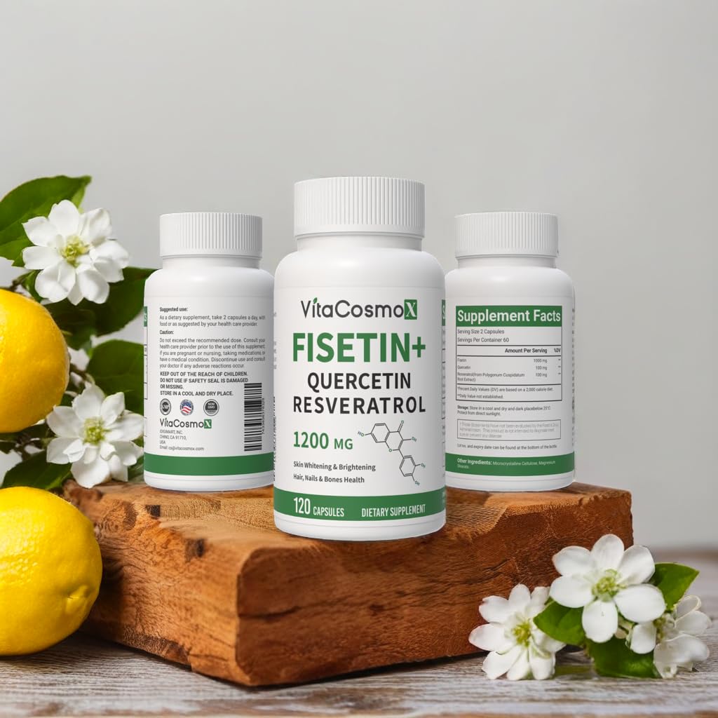 VitaCosmoX Fisetin Quercetin Resveratrol Supplement – 1,200 mg, 120 Veggie Capsules | Non-GMO & Gluten Free