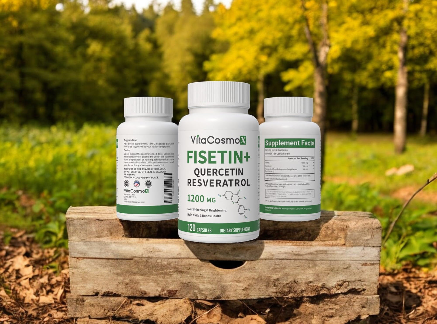 VitaCosmoX Fisetin Quercetin Resveratrol Supplement – 1,200 mg, 120 Veggie Capsules | Non-GMO & Gluten Free