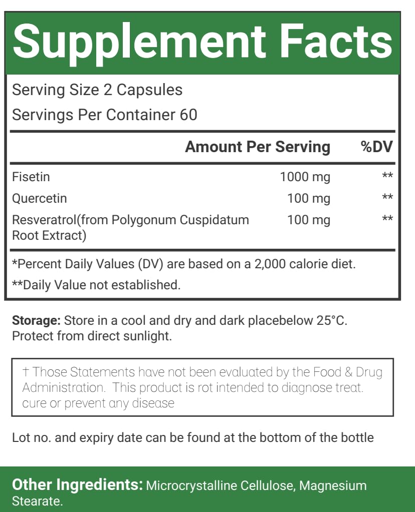 VitaCosmoX Fisetin Quercetin Resveratrol Supplement – 1,200 mg, 120 Veggie Capsules | Non-GMO & Gluten Free