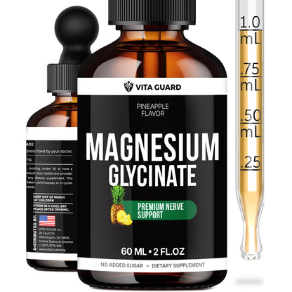 Vita Guard Magnesium Glycinate 500mg Liquid Drops – Fast-Absorbing Mg for Sleep, Stress Relief & Muscle Cramps | Sugar-Free, Vegan