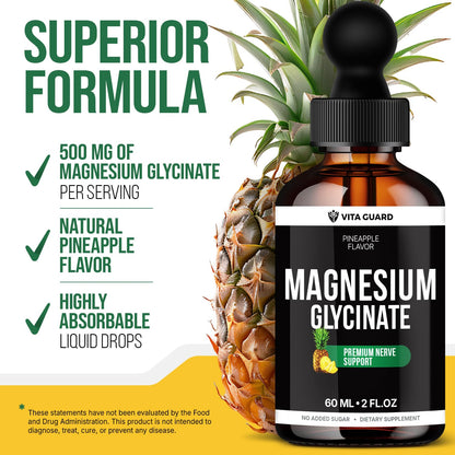 Vita Guard Magnesium Glycinate 500mg Liquid Drops – Fast-Absorbing Mg for Sleep, Stress Relief & Muscle Cramps | Sugar-Free, Vegan