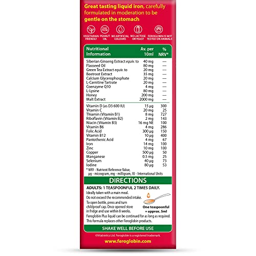 Vitabiotics Feroglobin 200ml Plus Liquid – Iron Supplement with Co-Q10